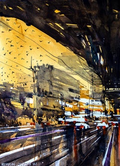 Composition #11, Under The Bridge - Watercolor Cityscape In Abstract Expression 