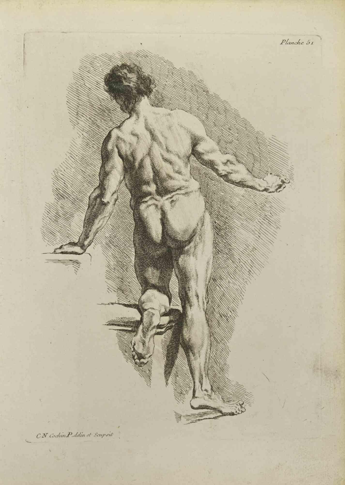 Anatomy Studies is an etching realized by Nicholas Cochin in 1755.

Good conditions with slight foxing.

Signed in the plate.

The artwork is depicted through confident strokes.

The etching was realized for the anatomy study “JOMBERT,