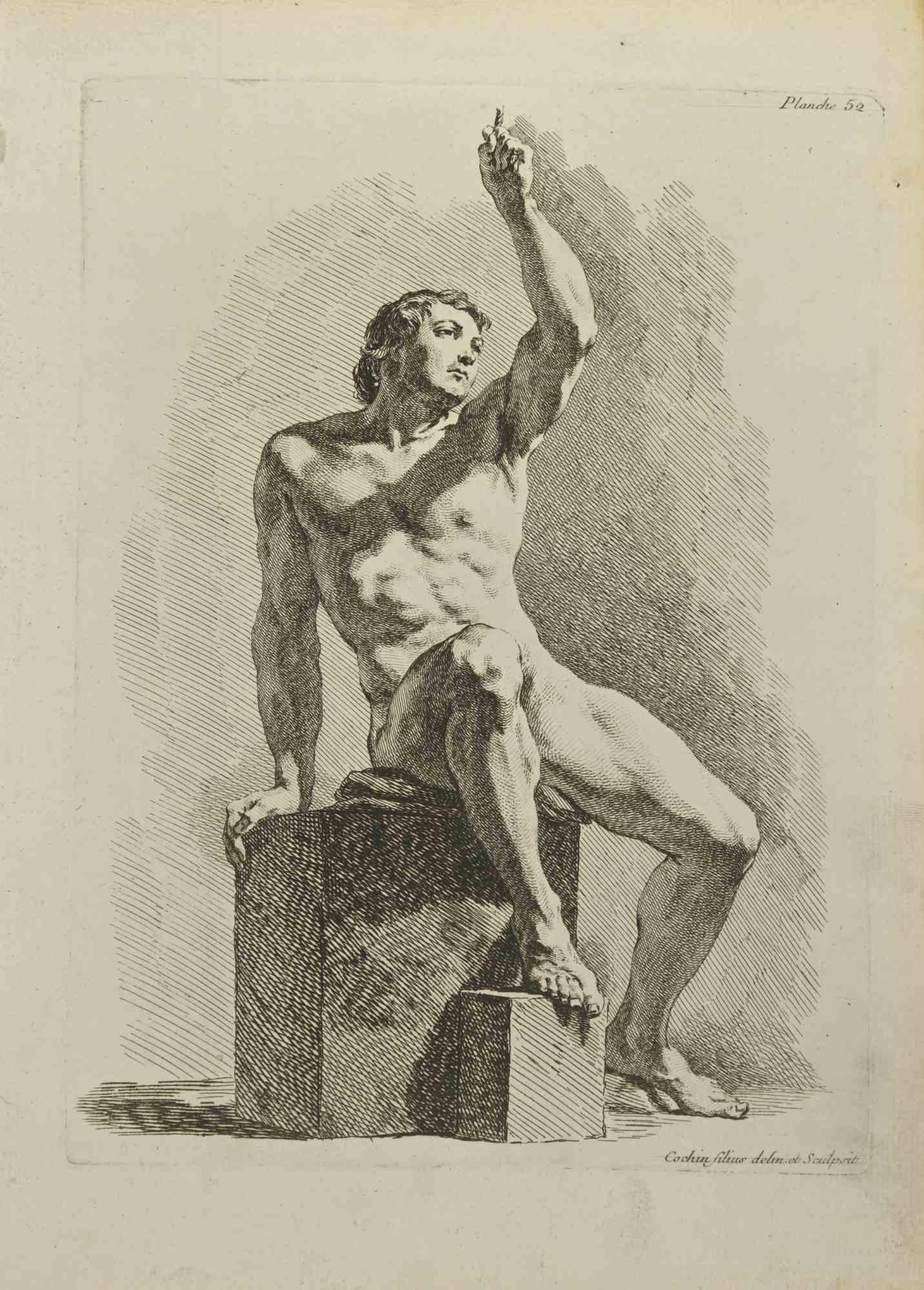 Anatomy Studies is an etching realized by Nicholas Cochin in 1755.

Good conditions with slight foxing.

Signed in the plate.

The artwork is depicted through confident strokes.

The etching was realized for the anatomy study “JOMBERT,