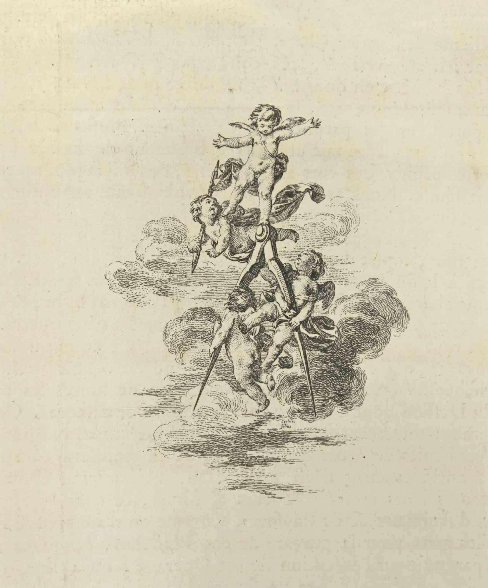 Angels is an etching realized by Nicholas Cochin in 1755.

Good conditions.

The etching was realized for the anatomy study “JOMBERT, Charles-Antoine (1712-1784) - Méthode pour apprendre le dessein, ou l'on donne les regles générales de ce grand