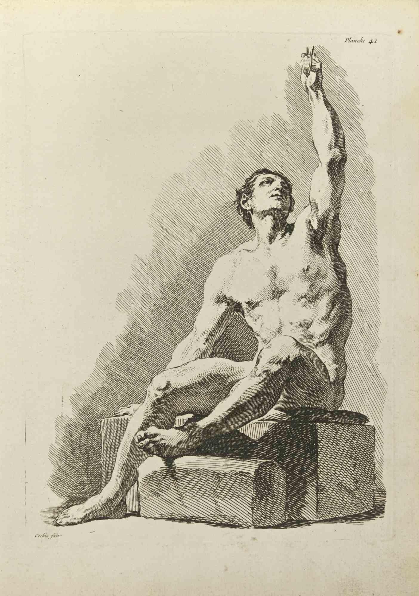 Posing Man is an etching realized by Nicholas Cochin in 1755.

Good conditions with foxing on the margins.

Signed in the plate.

The etching was realized for the anatomy study “JOMBERT, Charles-Antoine (1712-1784) - Méthode pour apprendre le