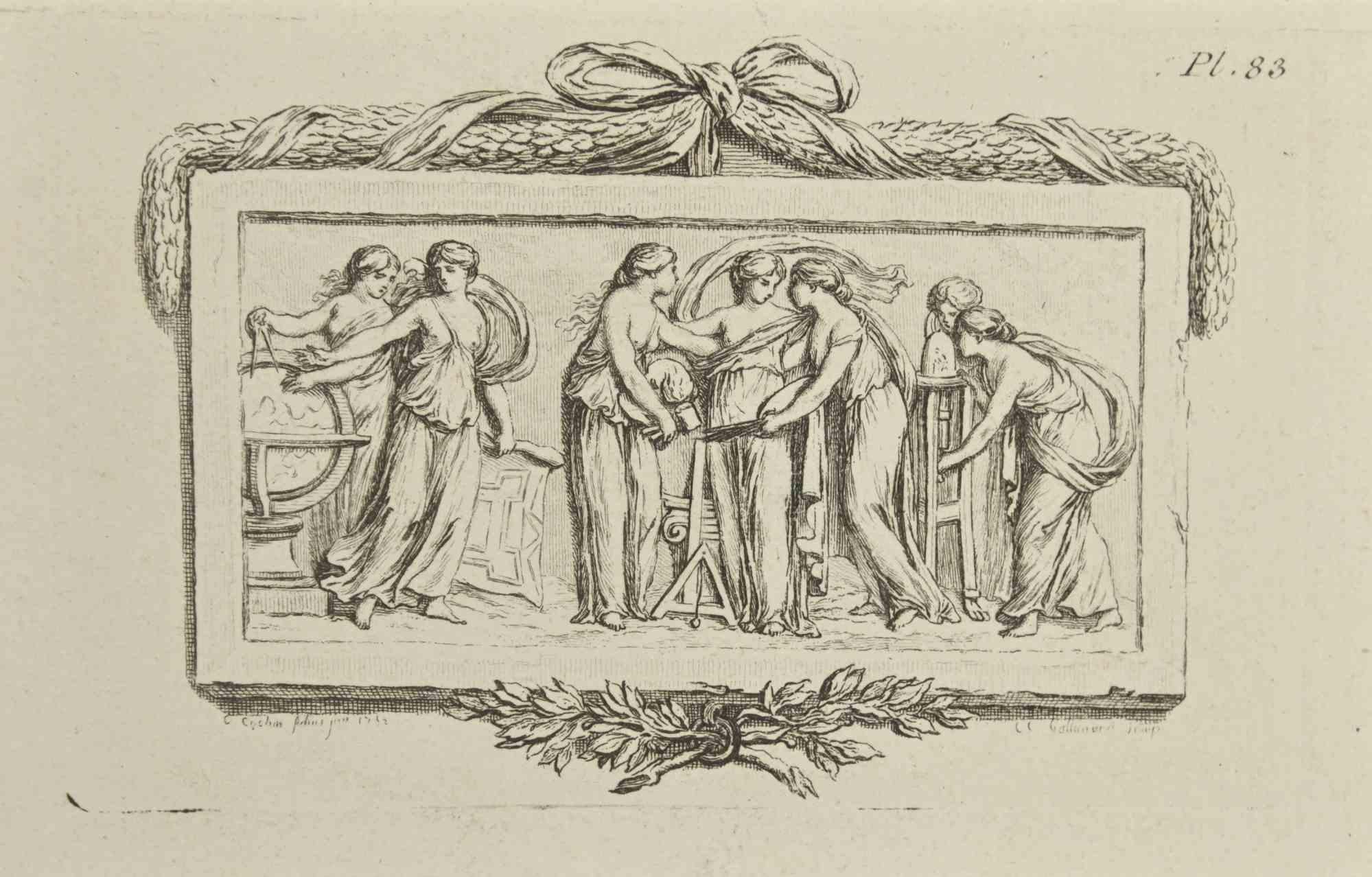 The Muses - Etching by Nicholas Cochin - 1755