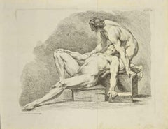 Two Nude Me - Etching by Nicholas Cochin - 1755