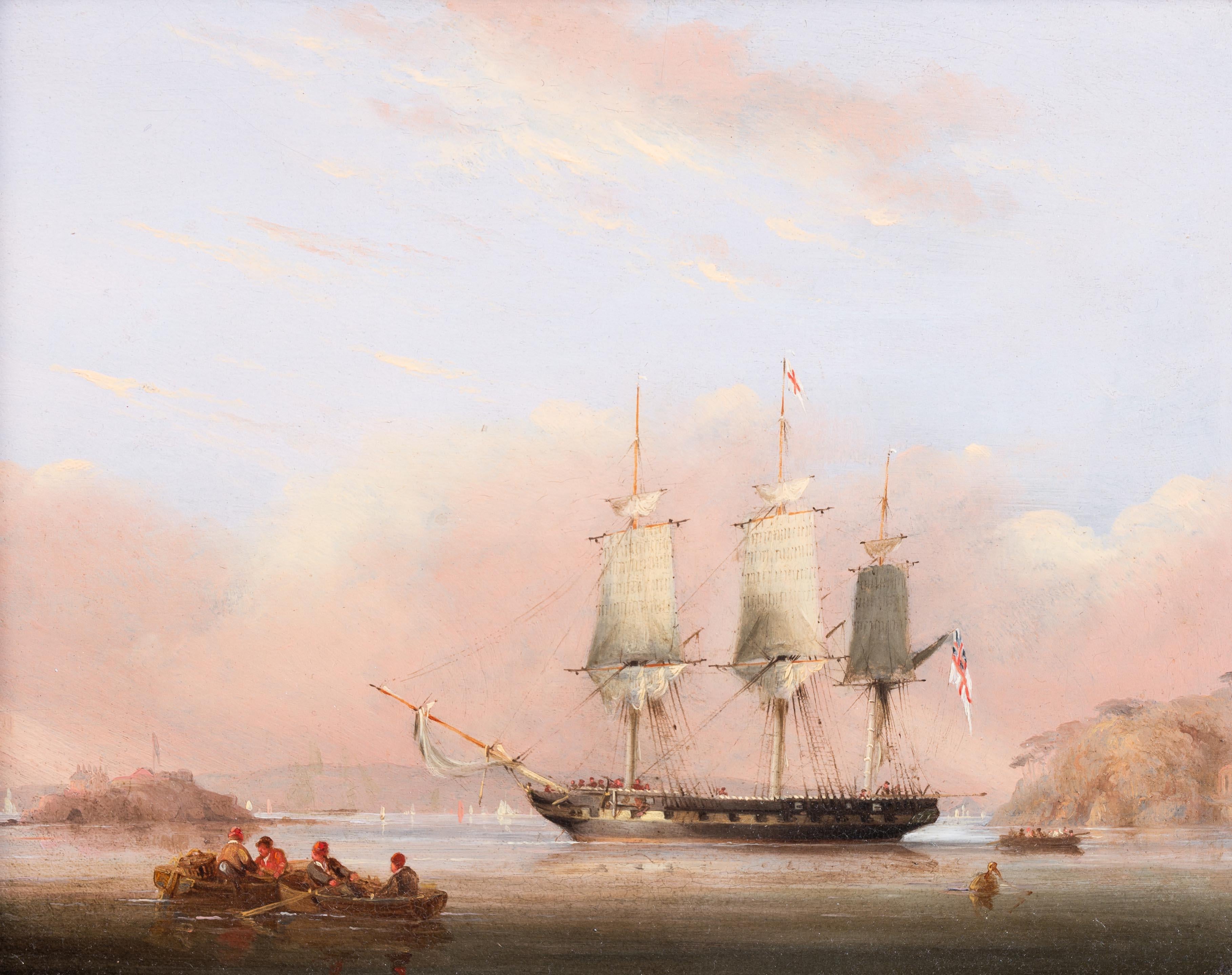 Eine Fregatte der Royal Navy des Weißen Geschwaders, Plymouth – Painting von Nicholas Condy