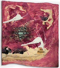"1893 Praga" (Quadro astratto, vibrante, rosa, donna, femminile, Wood antico)