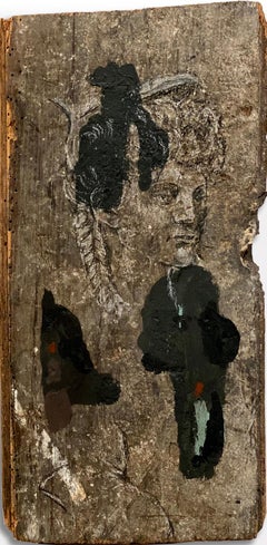 "Congratulatory" (Abstract Painting, Portrait on Antique Wood, 38 x 19cm)