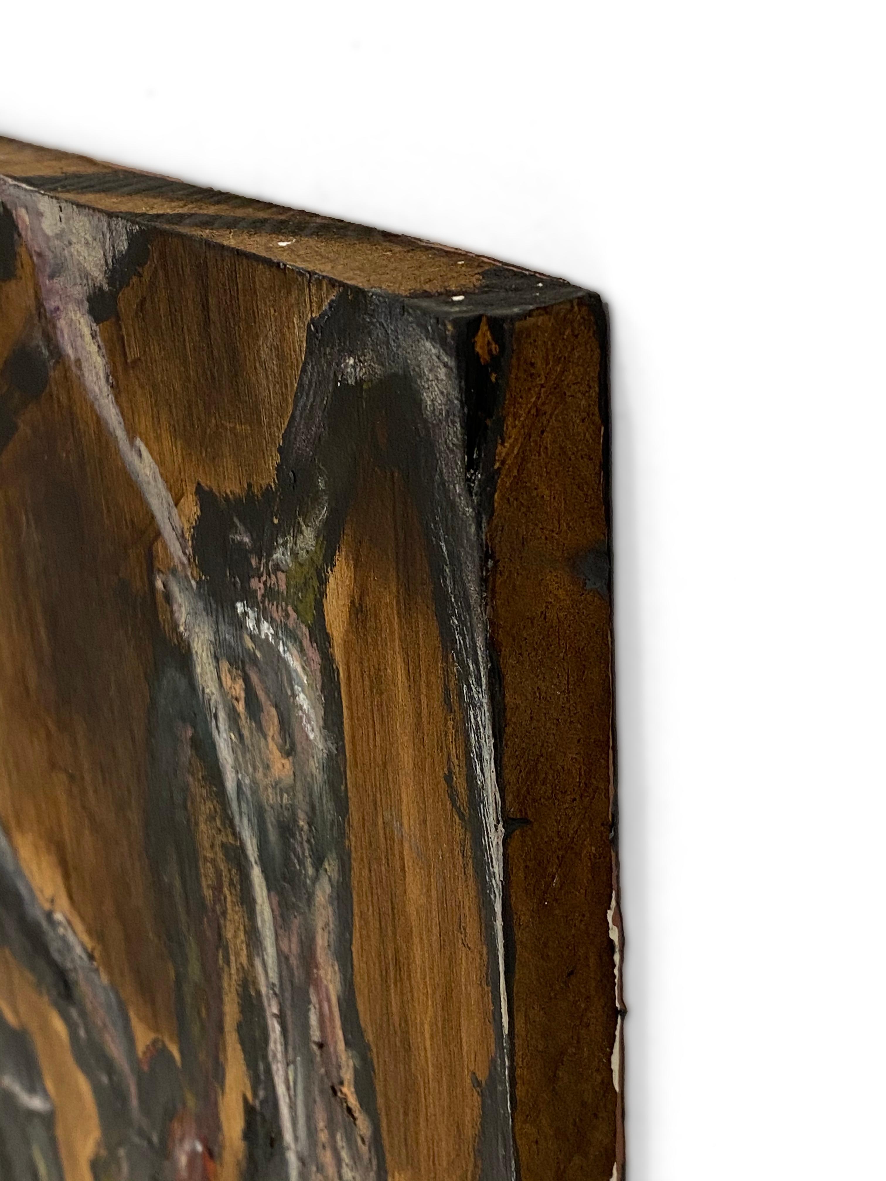 „Four Harpoons“ (Abstraktes, kühnes, neutrales, schwarzes Gemälde auf Holz; 50cm x 30cm) im Angebot 2
