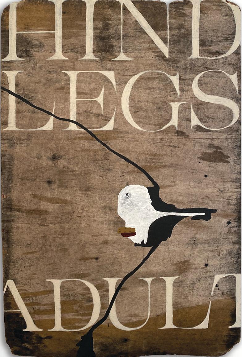 Nicholas Evans Animal Painting - "Hind Legs" (Text, Type, Abstract, Animal, Bold, Graphic, Sustainable, Raw Wood)