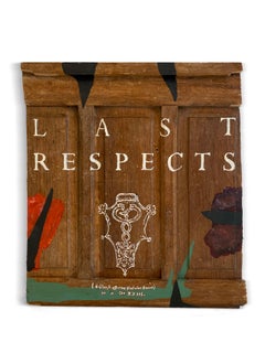 "Last Respects" (Abstract, Graphic, Text, Type, Sustainable, Antique Wood Door)