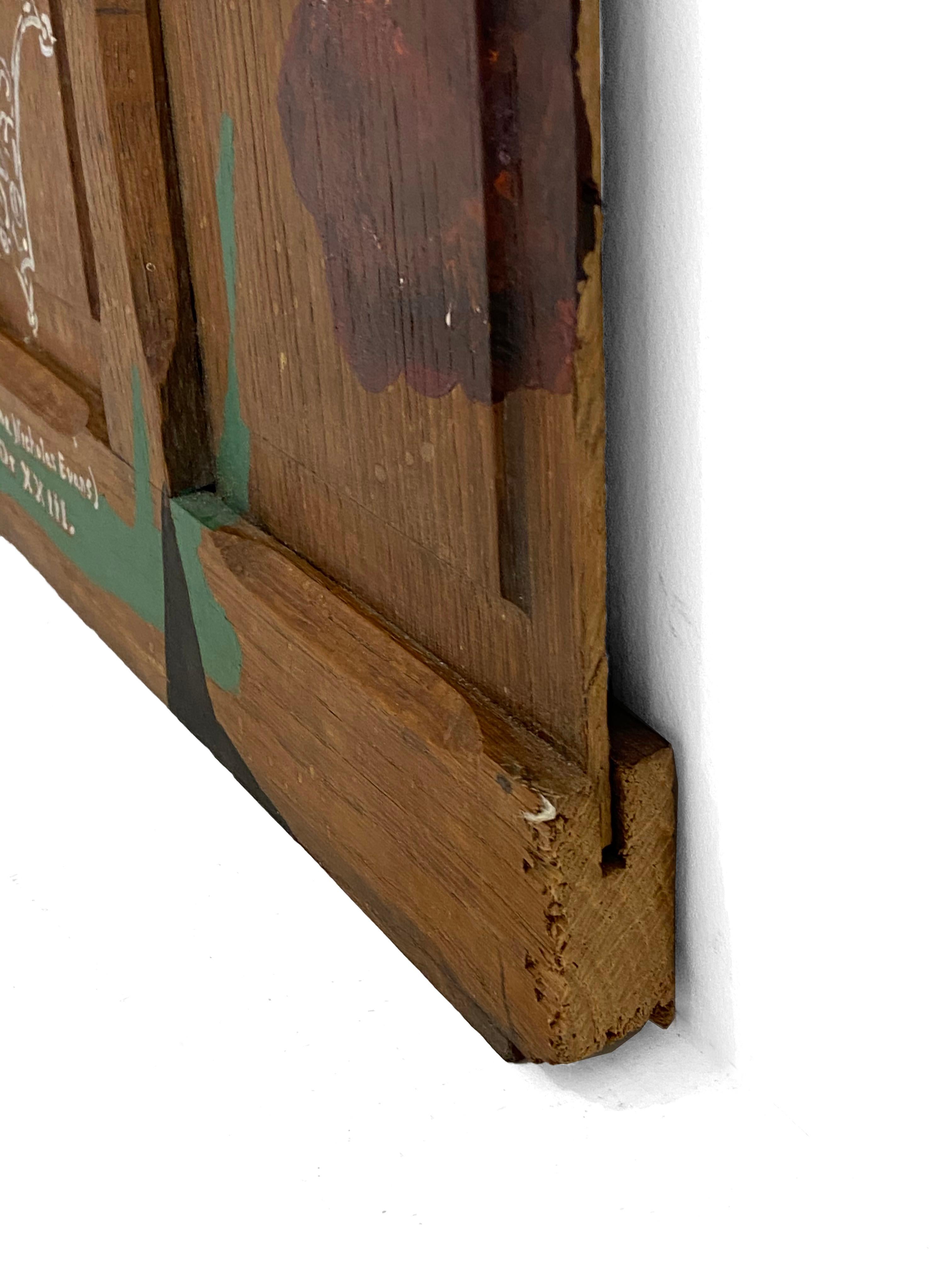 « Les derniers respects » (abstraite, graphique, texte, type, durable, porte en bois ancien) en vente 1