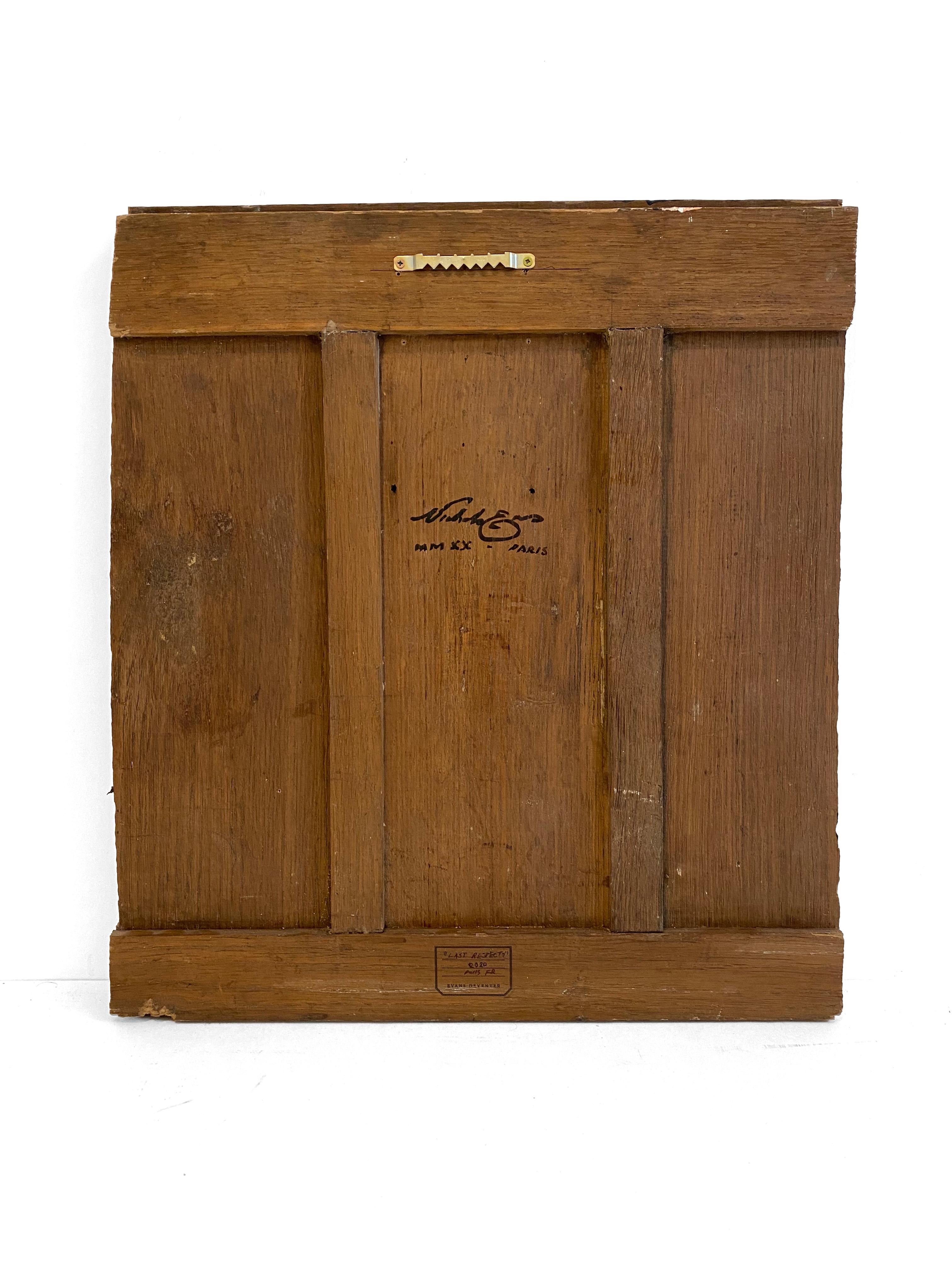 « Les derniers respects » (abstraite, graphique, texte, type, durable, porte en bois ancien) en vente 4