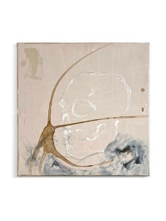"Le Crâne" (Abstract Skull Painting on Pale Pink Background, Canvas, 50 x 50cm)