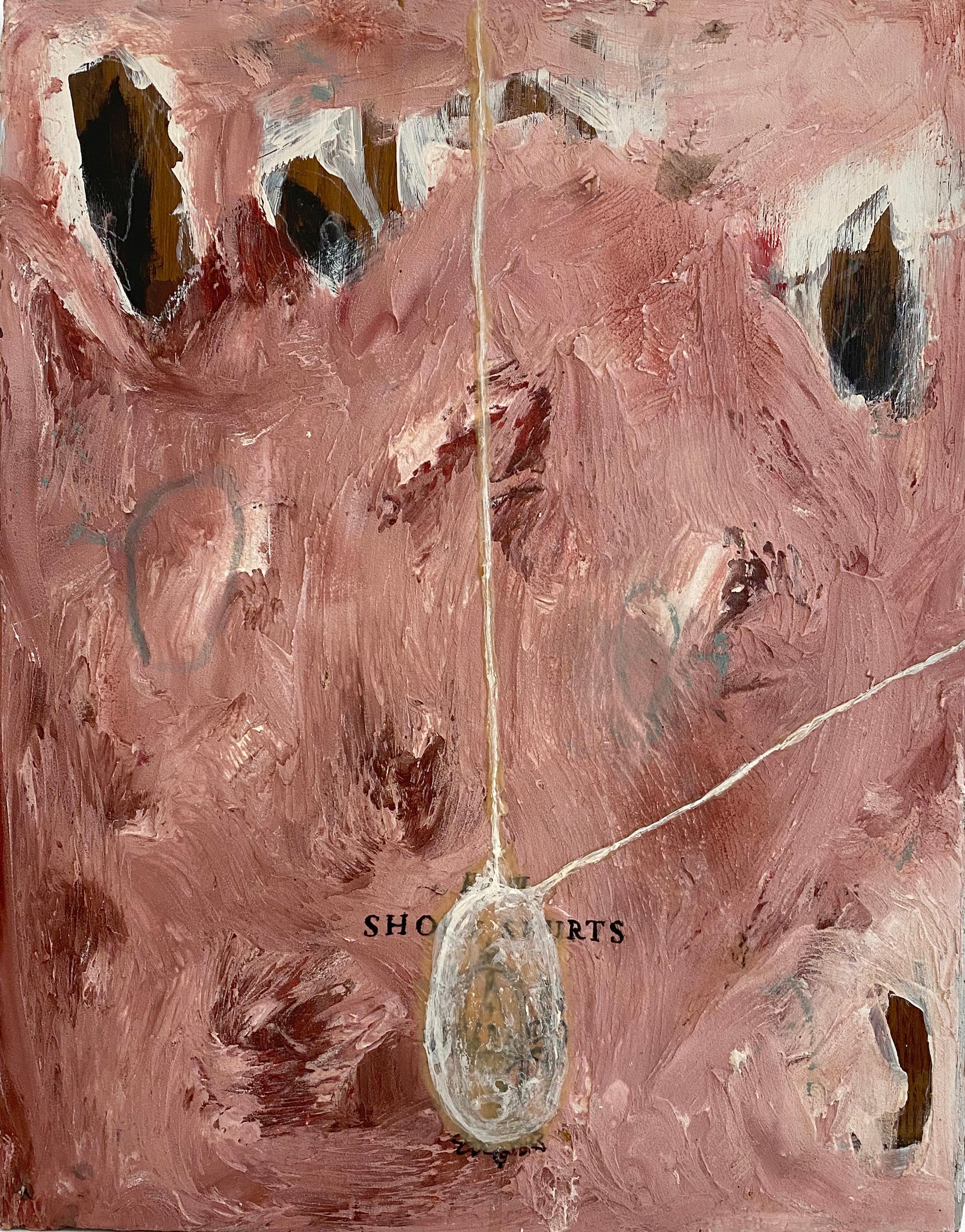 "Short Spurts" (Abstrait, Vivid Pink, Feminine, Women, Painting, Antique Wood)