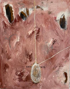"Short Spurts" (Abstract, Vivid Pink Painting on Antique Wood, 41 x 31,25cm)