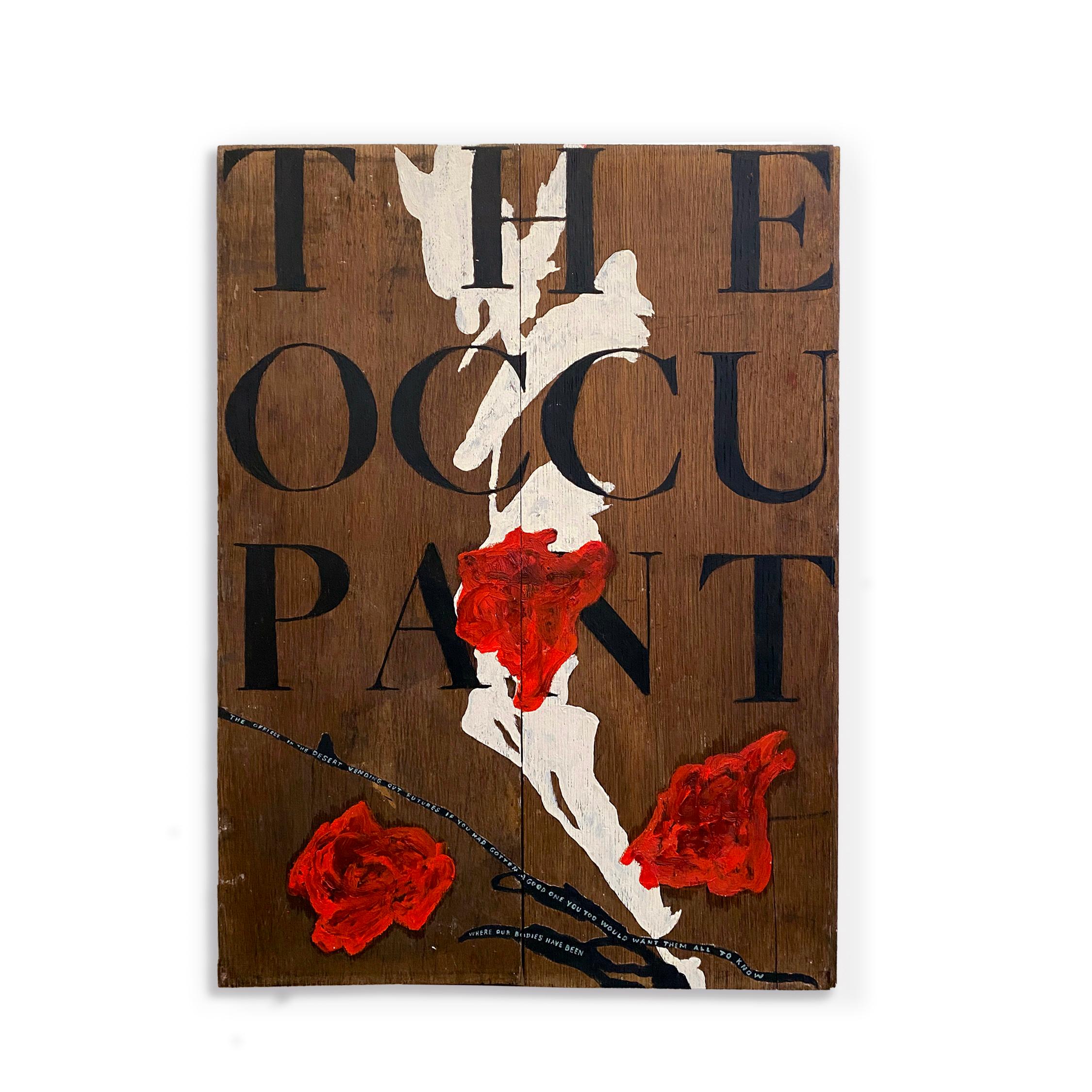 „The Occupant“ (Abstrak, Schwarz-Weiß, Rot, Bold, Floral, Text, Typ, Rosen) – Painting von Nicholas Evans
