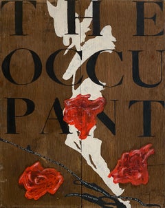 "The Occupant" (Abstract Painting, Bold, Graphic Type, Roses and Poetry on Wood)