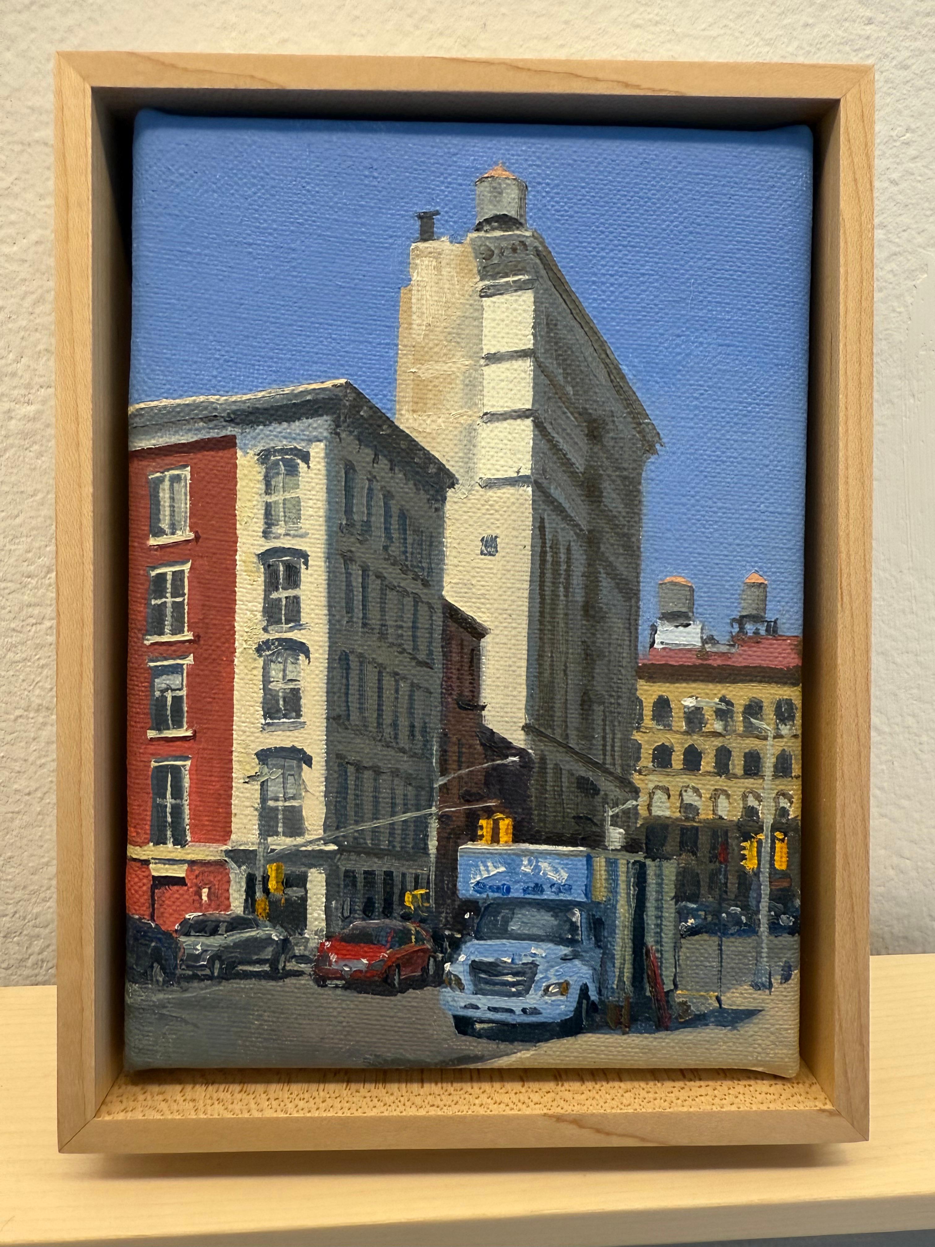 Brooklyn based artist Nicholas Evans-Cato draws his inspiration from the continually changing landscape of New York City. He has stated: “These perspectives are an effort to exploit the pictorial potential of the urban grid.” Fascinated by the many