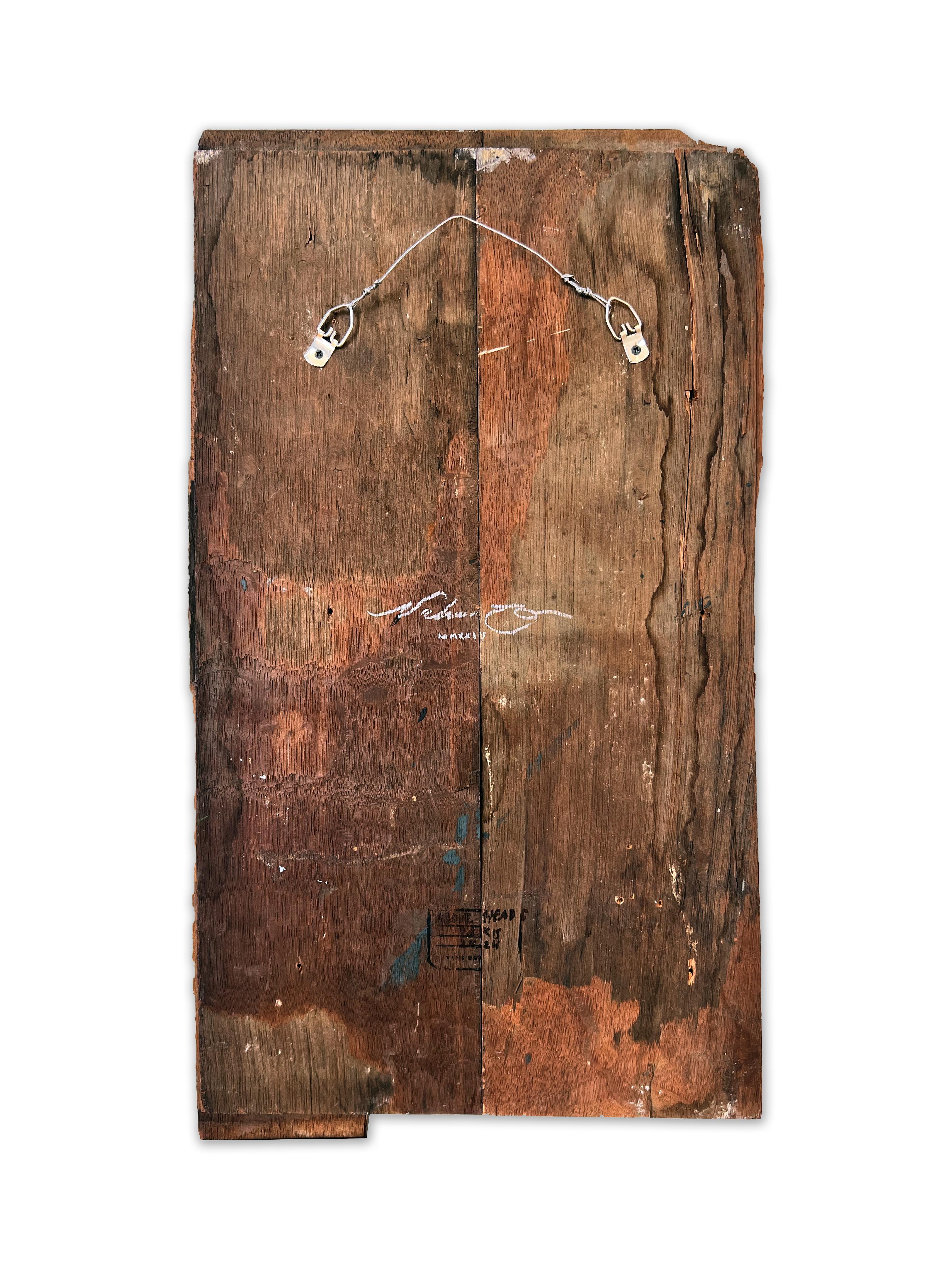 «ove Heads » (abstraite, florale, roses, rose, rustique, vintage, bois antique) en vente 5