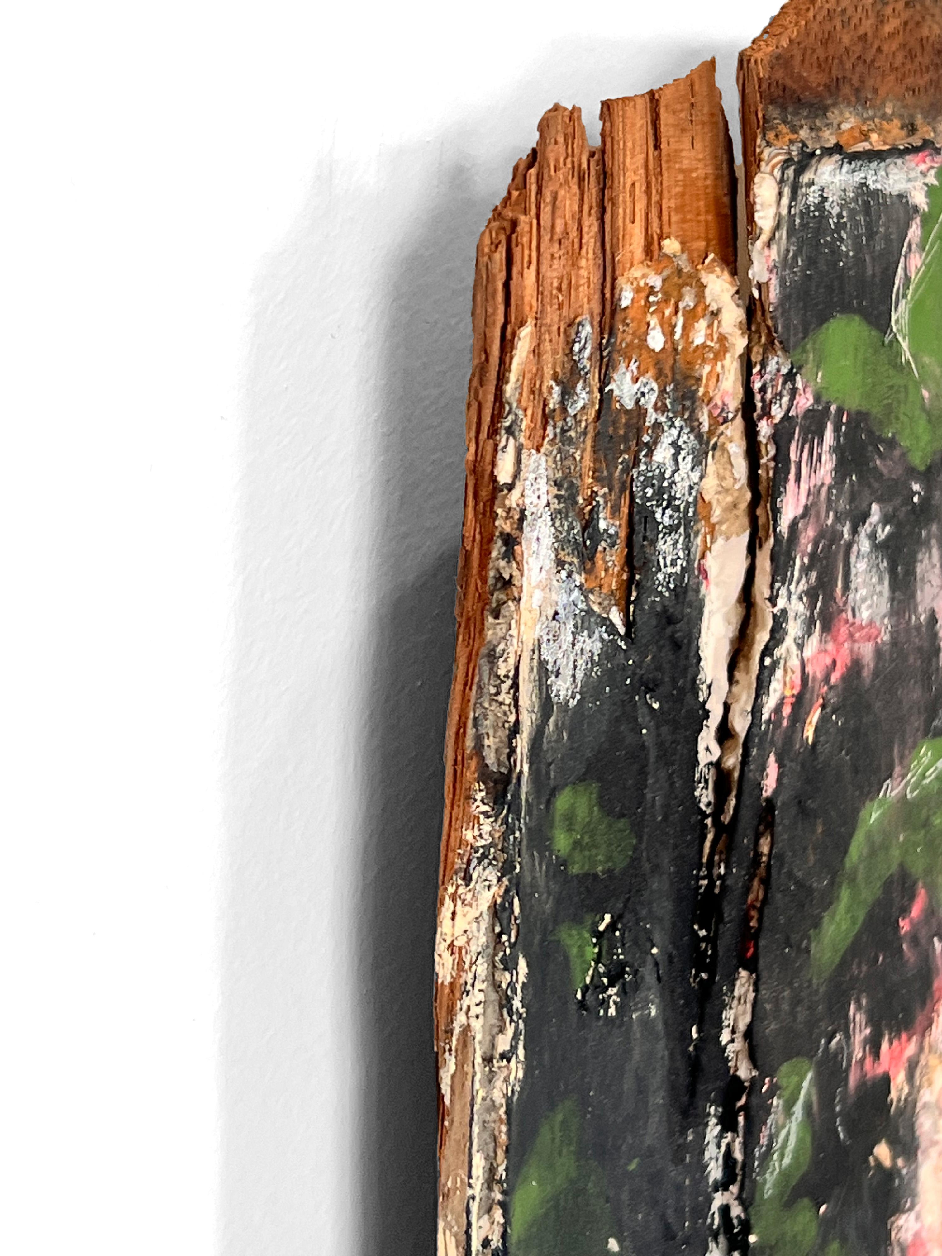 «ove Heads » (abstraite, florale, roses, rose, rustique, vintage, bois antique) en vente 1