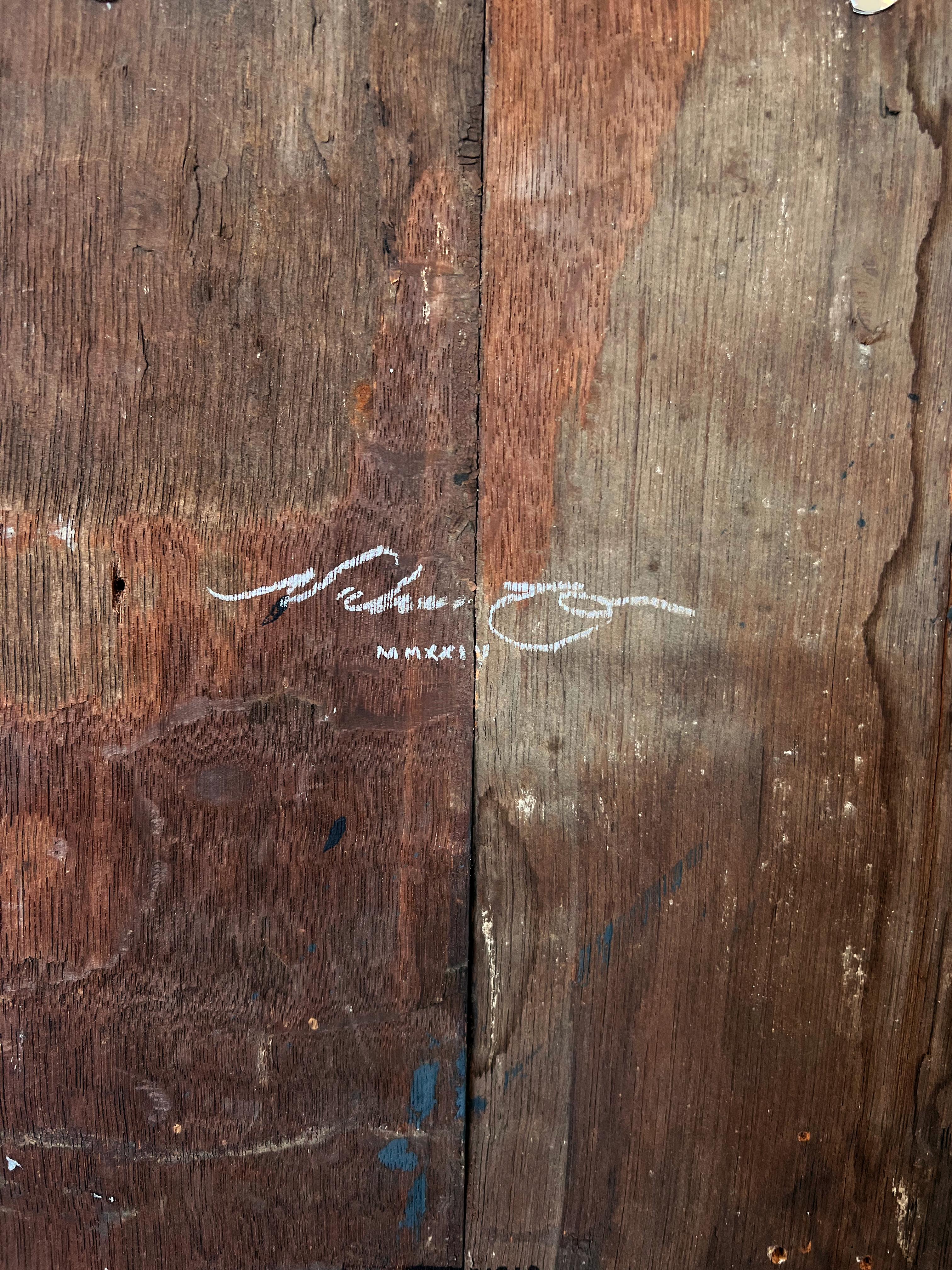 «ove Heads » (abstraite, florale, roses, rose, rustique, vintage, bois antique) en vente 4