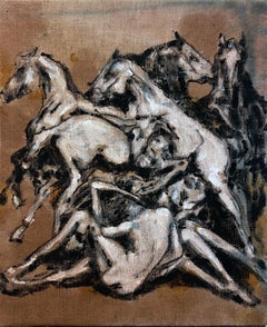 "All Fours" (Contemporary, Original, Figures, Nude, Raw, Horses, Bodies, Animal)