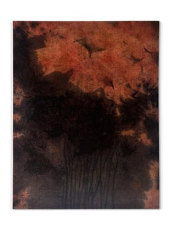 "Avec Des Épines" (abstrait, sombre, floral, roses, rouge, noir, lin antique)