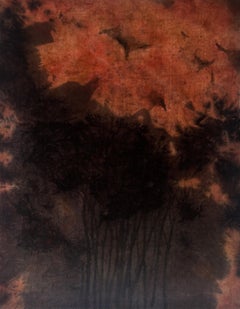 "Avec Des Épines" (abstrakt, dunkel, blumig, Rosen, rot, schwarz, antikes Leinen)