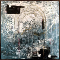 „Bevor Lourdes“ (Abstrakte, zeitgenössische Malerei, Keramik, gerahmtes Gemälde auf Leinwand)