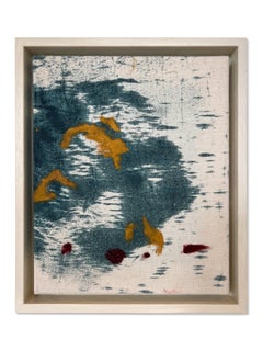 « Day Remains I » (peinture abstraite, teinture bleue, rouge profond, jaune, peinture encadrée, coton)