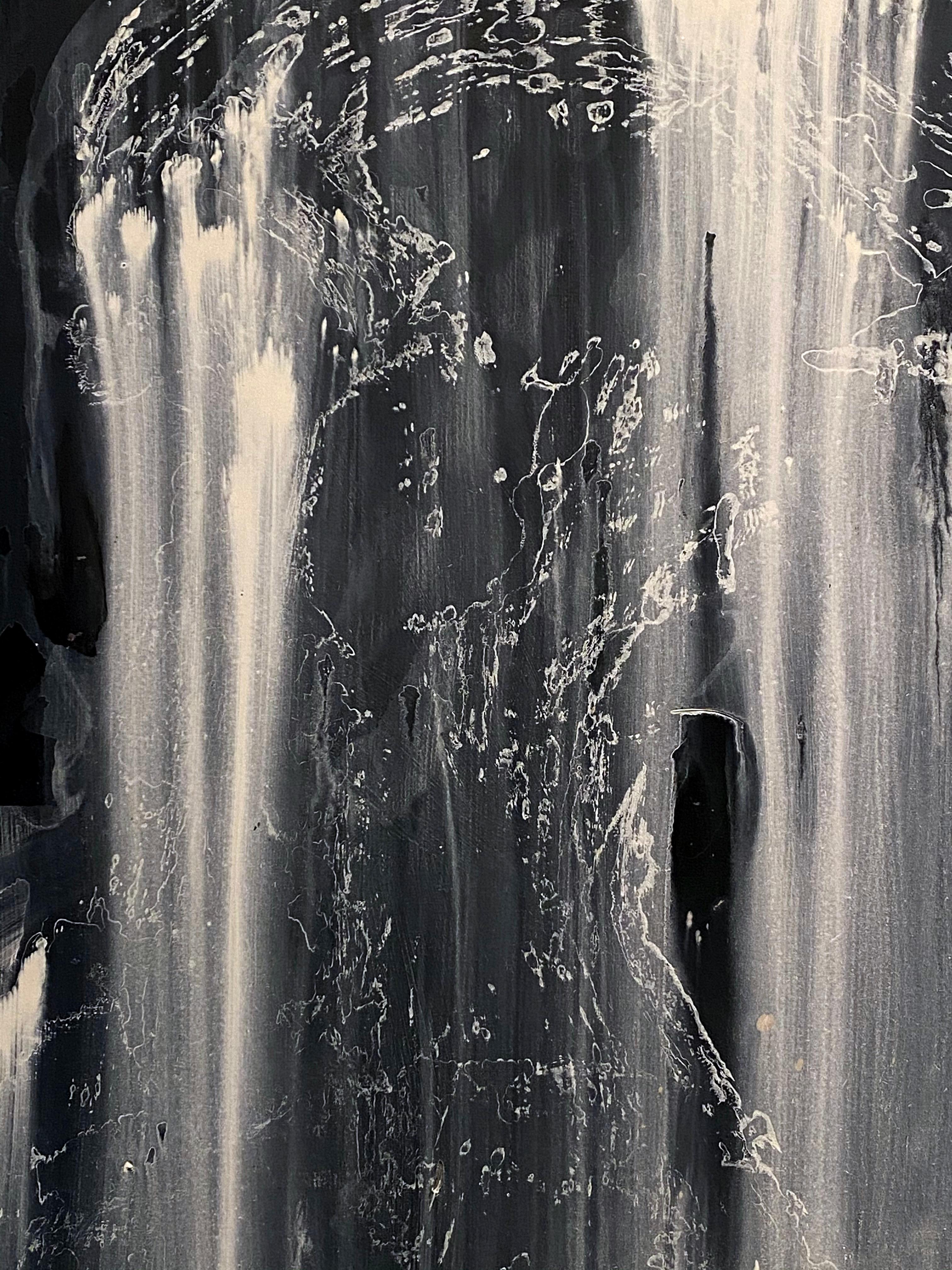 DELUGE
2018

Contrasting white drips pour against a stark black backdrop in this contemporary, abstract painting on masonite. 

On the back, Artist’s signature and MMXVIII indicates the year work was done (2018). 

Masonite is solid and unframed.