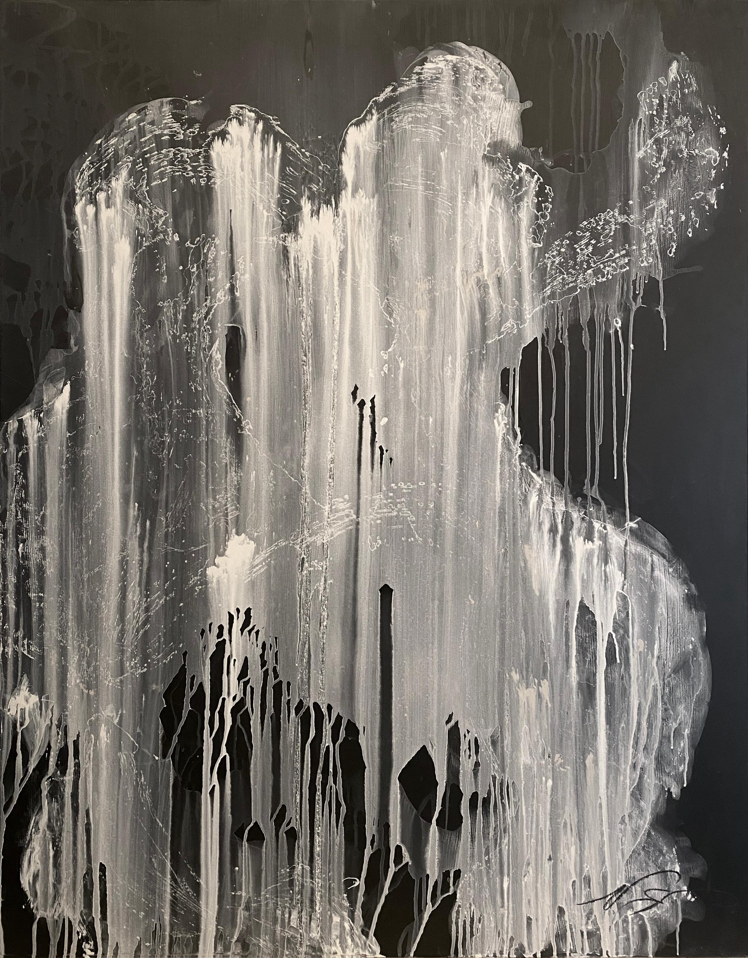 Nicholas Evans Abstract Painting - "Deluge” (Black and White Drips, High Contrast, Abstract, Large Format Painting)