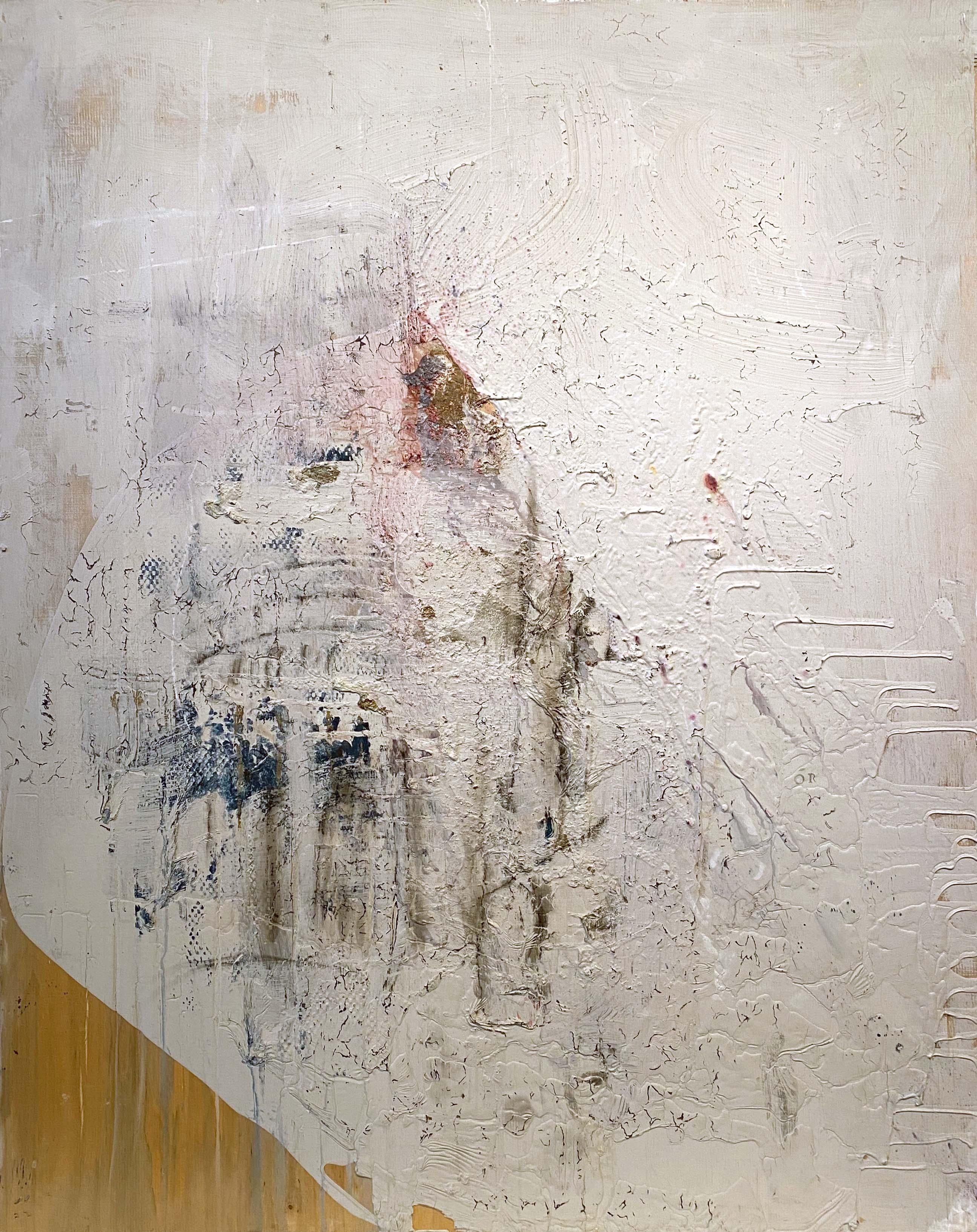 Nicholas Evans Abstract Painting - "Dome and Spire" (abstract, architectural, cerebral, white painting on wood)