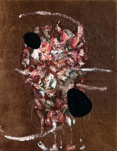 "Ectype" (abstrait, mouvement, teinture, huile, rouge, rose, brun, lin antique)