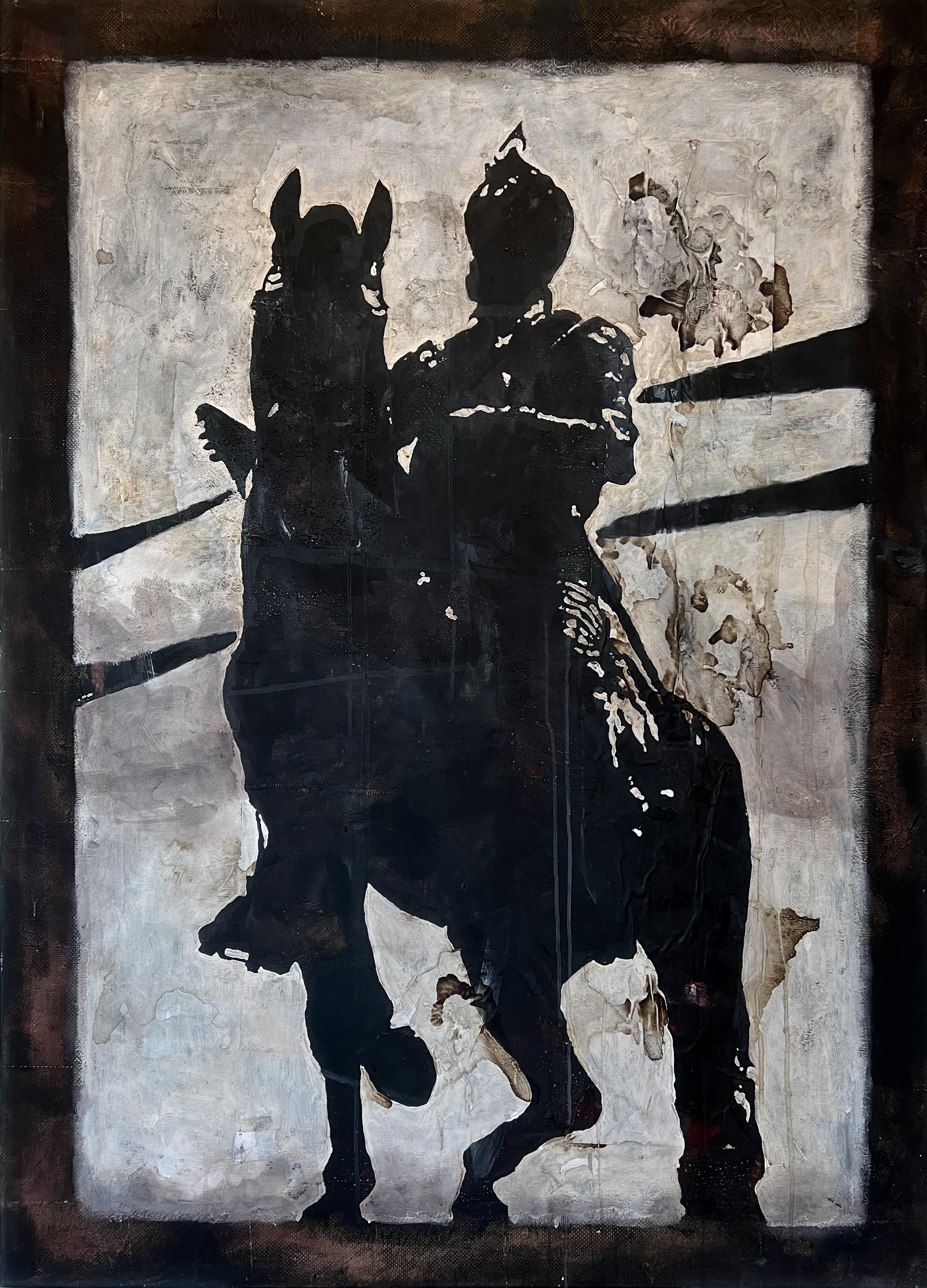 "S.S. H. IV" (bianco e nero, figurativo, scultura di cavallo, storico, astratto)