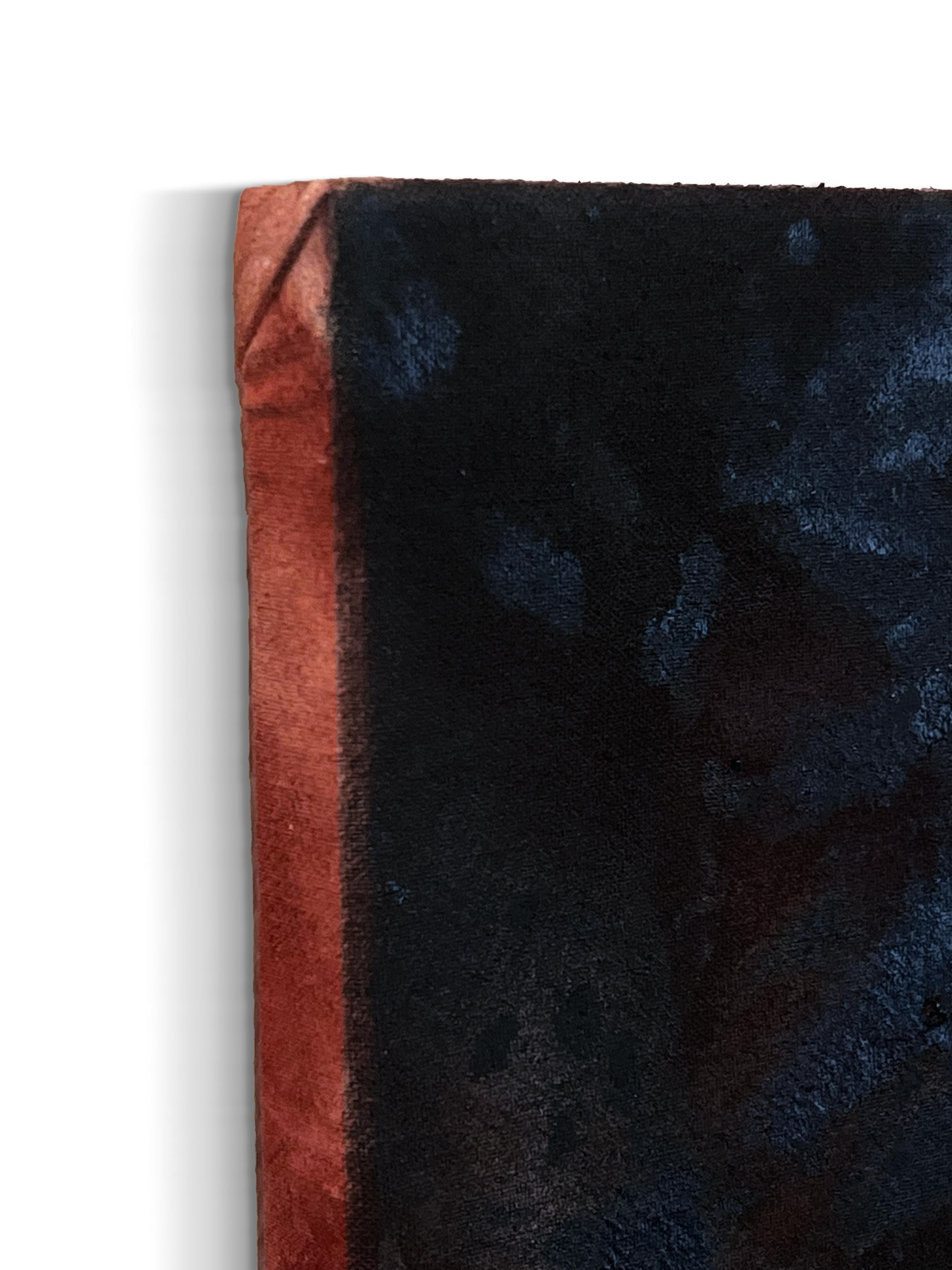 ABEND DES ABSCHIEDS
2025
Paris, Frankreich

Dieses Gemälde fängt einen flüchtigen Moment des Auftauchens und Verschwindens ein, eine blasse, flammenartige Form, die sich aus einem Feld aus tiefen Schatten und Karminrot erhebt. Die strukturierte