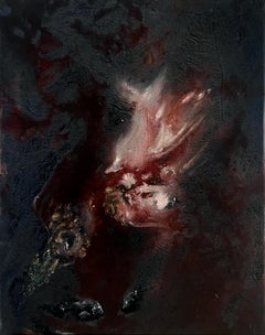 "Eve Of Parting" (contemporary, abstract, original, dark, warm, oil, black, red)