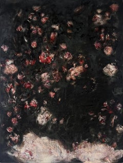 "Floral IV" (astratto, scuro, floreale, rosso, rosa, rose, pittura a olio, tela)