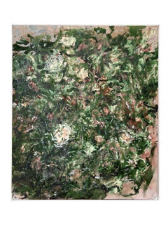 "Ghost of the Gardens I" (floral, green, energetic, abstract, optional triptych)