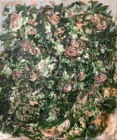 "Ghost of the Gardens III" (green floral, energetic, abstract, opt. triptych)