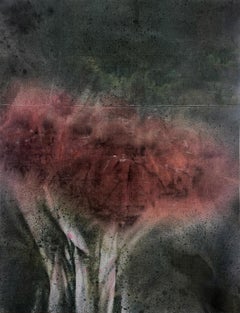 "I'm Sorry Too" (contemporaneo, astratto, scuro, floreale, verde, rose, lino)