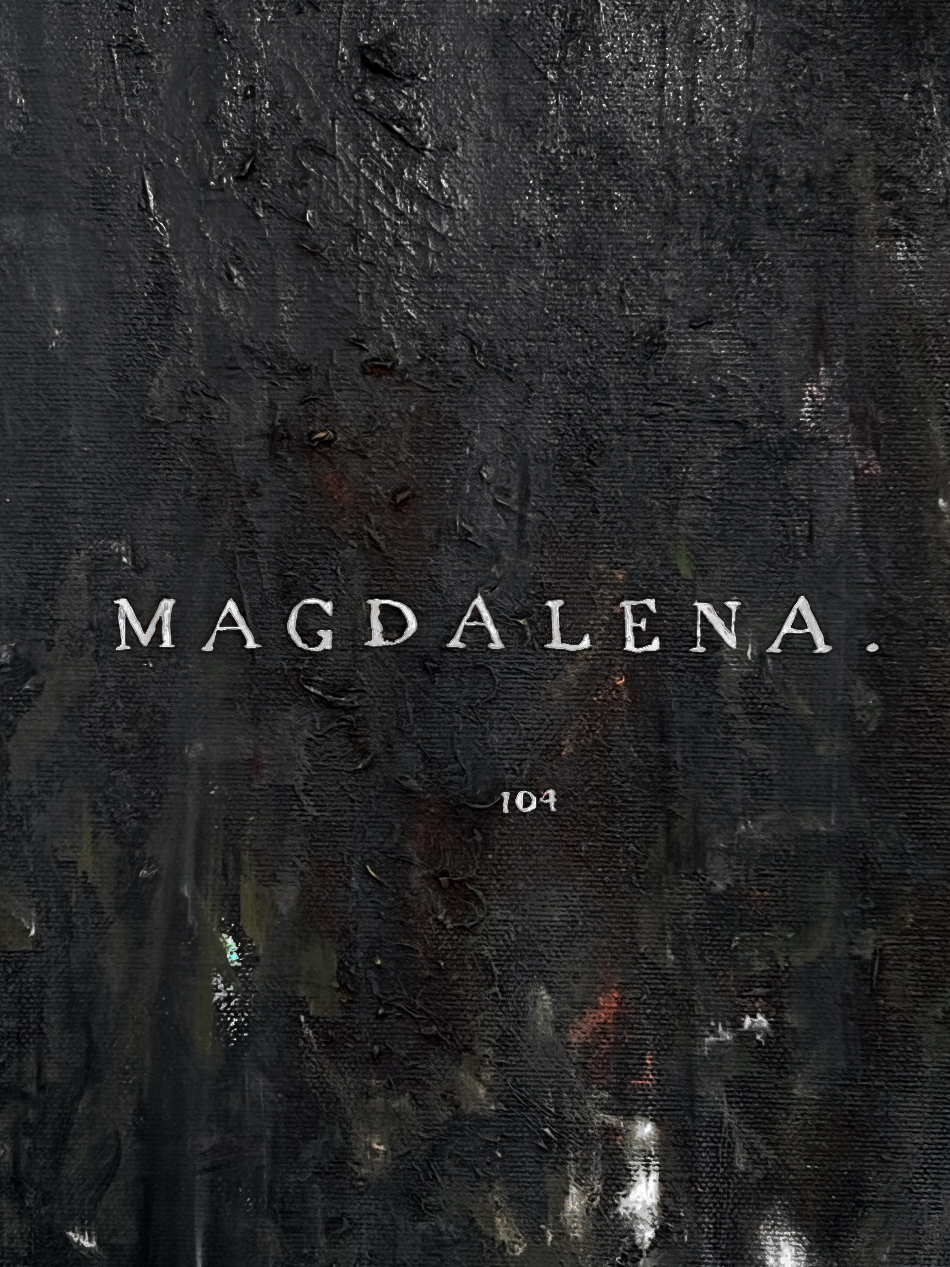 „Magdalena“ (Schwarz-Weiß, Rot, Textart, abstrakt, surreal, dunkel, geheimnisvoll) (Abstrakt), Painting, von Nicholas Evans