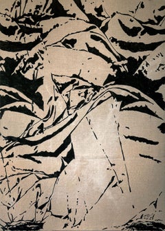 "Mantis" (peinture abstraite, graphique, audacieuse, noire, dynamique, encre indienne sur toile)