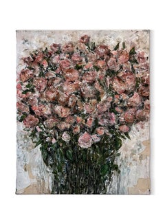 "Many For The Empath" (abstract, flora, fauna, roses, oil painting, green, pink)