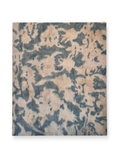 "De Cerúleo" (abstracto, marfil, azul, floral, tinte, lino antiguo)