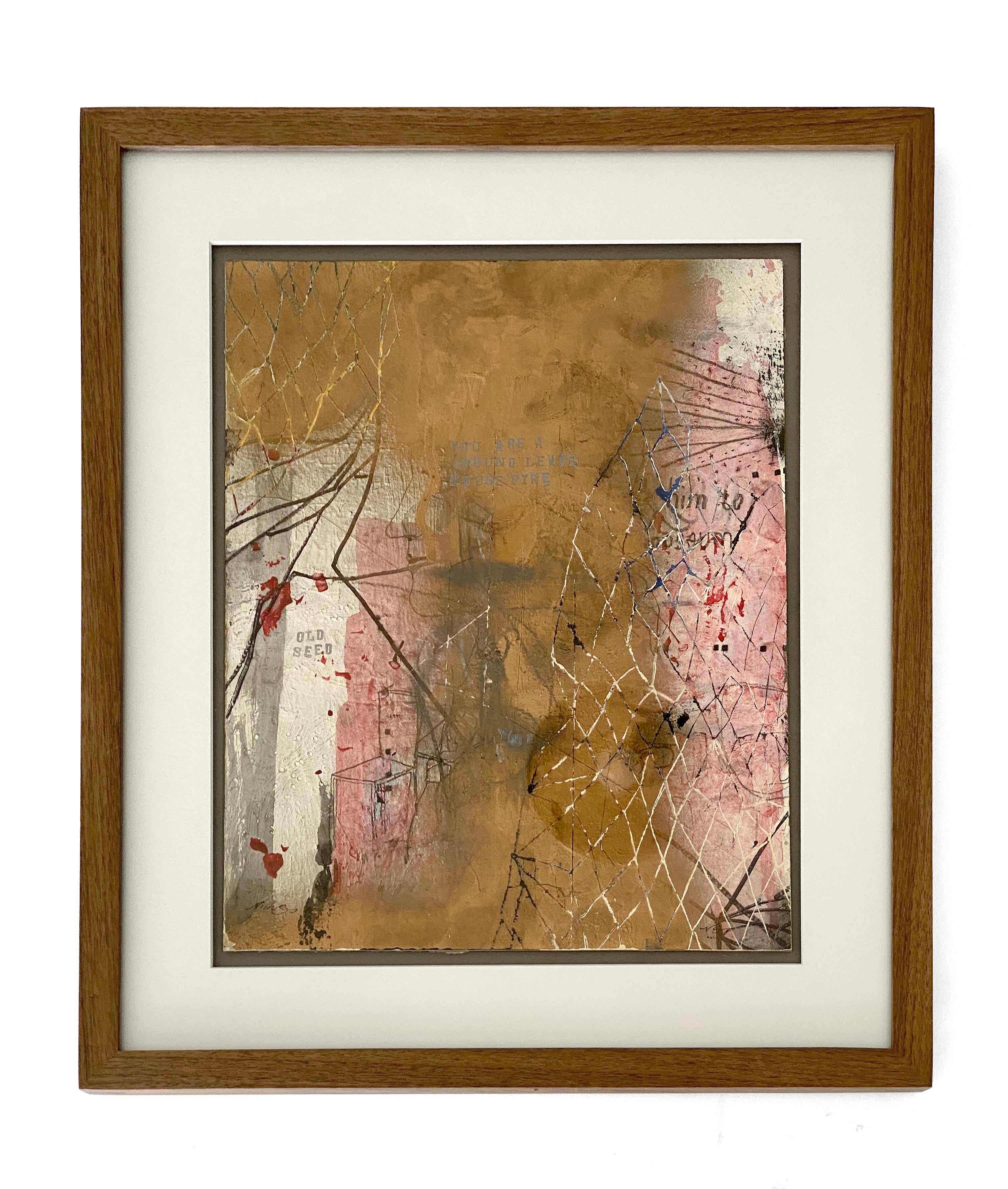 « Old Seed » (Abstrait, contemporain, rose, blanc, encadré sur mesure, verre de galerie) - Painting de Nicholas Evans