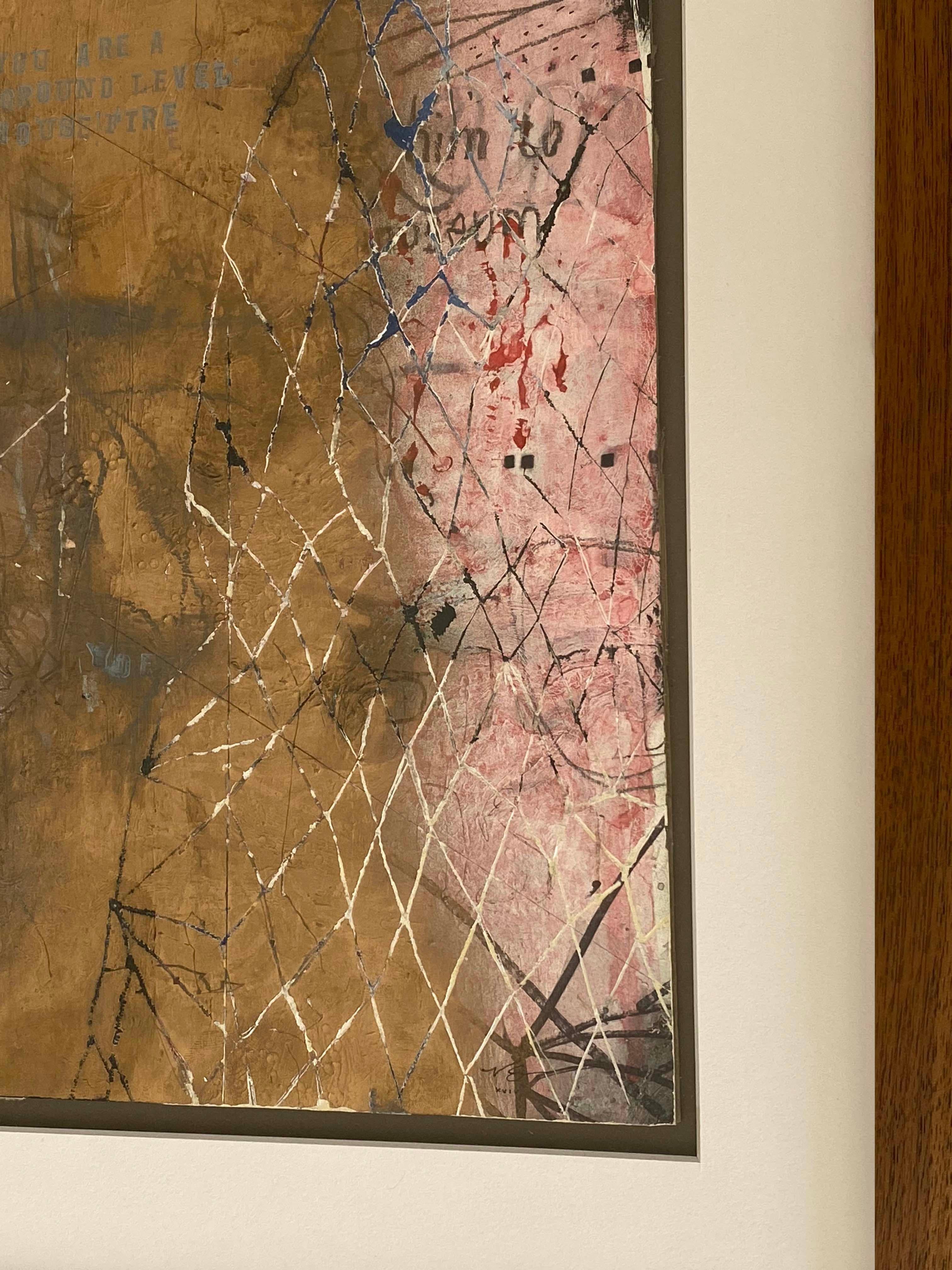 « Old Seed » (Abstrait, contemporain, rose, blanc, encadré sur mesure, verre de galerie) - Marron Abstract Painting par Nicholas Evans