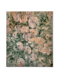 « Once Verdant » (abstraite, roses, fleurs, blush, rose, vert, teinture, lin antique)