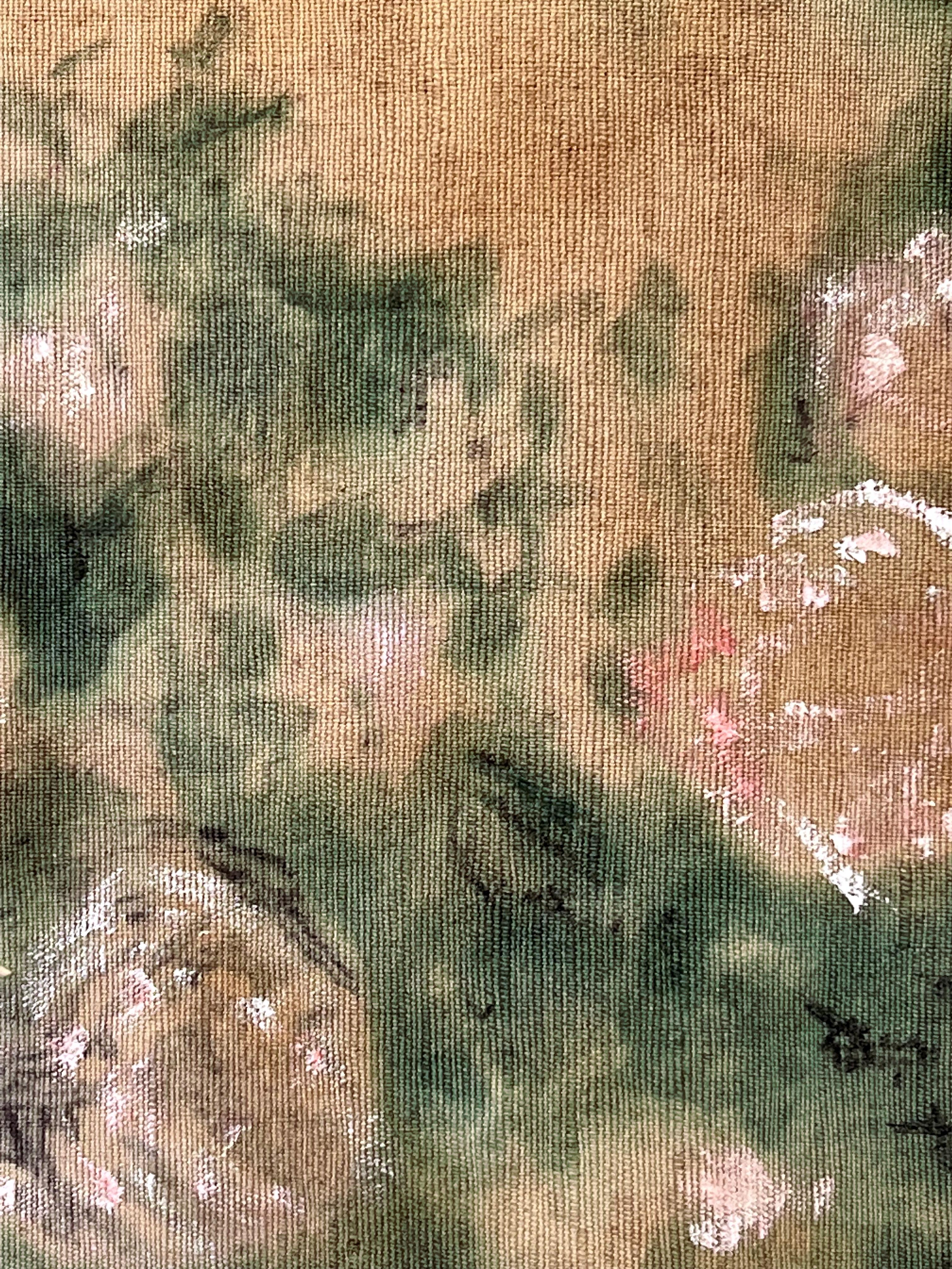 « Once Verdant » (abstraite, roses, fleurs, blush, rose, vert, teinture, lin antique) - Abstrait Painting par Nicholas Evans