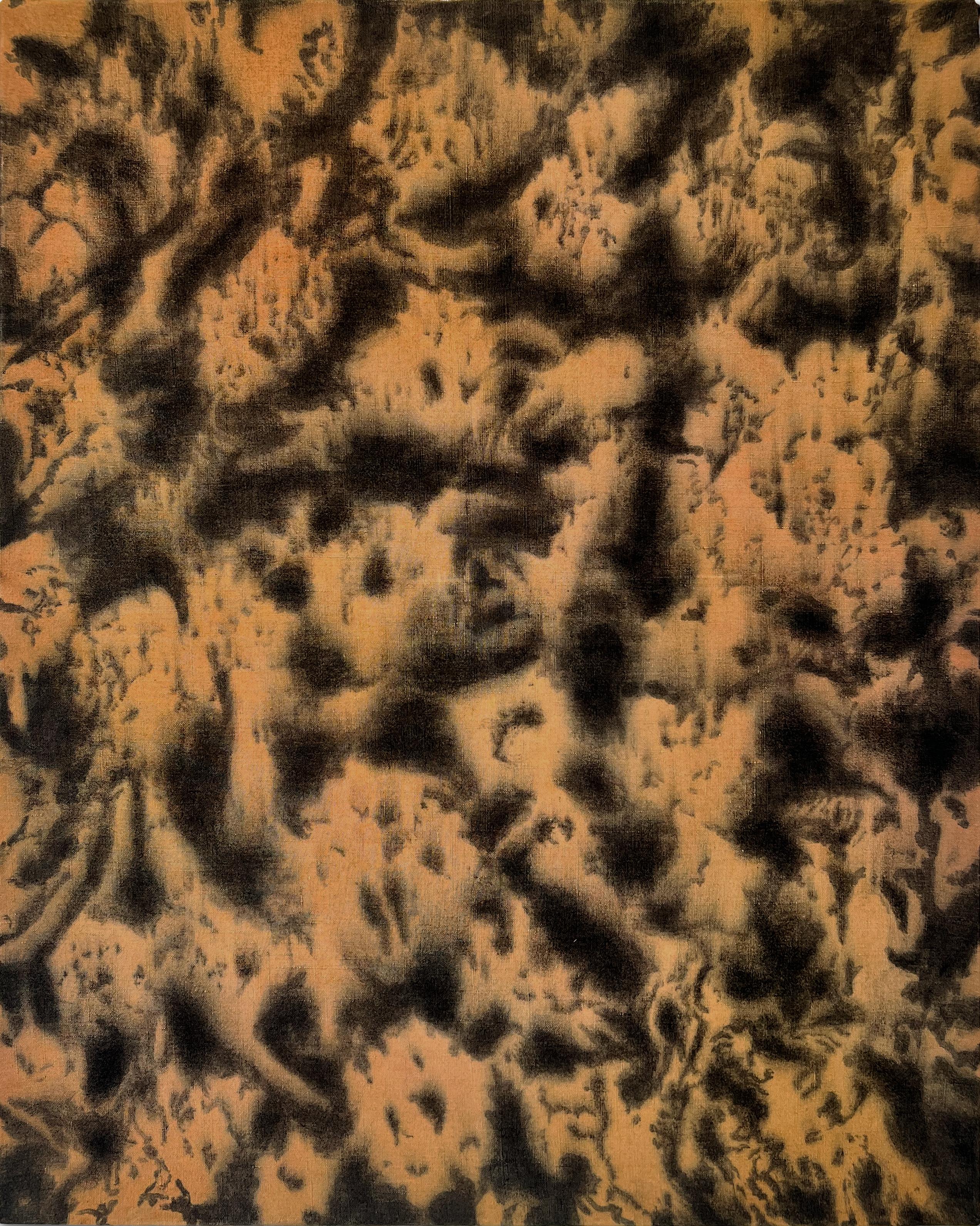 "Oberturas así" (abstracto, floral, tinte, naranja, marrón, lino antiguo)