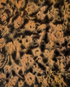 "Oberturas así" (abstracto, floral, tinte, naranja, marrón, lino antiguo)